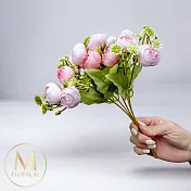 【Floral M】法式花園粉色圓葉小玫瑰花束仿真花花材（1入組）