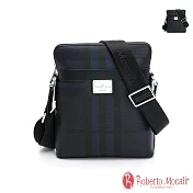 Roberto Mocali - 義大利諾貝兔王子系列 格紋直立簡約斜背包 藍格紋