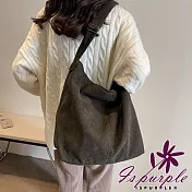 【iSPurple】復古時尚 燈芯絨條紋大容量單肩斜背休閒包/綠色