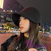 【Decoy】秋冬保暖 時尚加絨羊羔毛顯臉小鴨舌帽/黑色