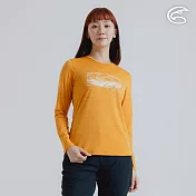 ADISI 女圓領圖騰雲彩紗透氣快乾保暖上衣 AL2421037 (S-2XL)｜磨毛 輕量 排汗 速乾 彈性 S 杏黃