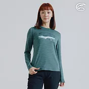 ADISI 女圓領圖騰雲彩紗透氣快乾保暖上衣 AL2421037 (S-2XL)｜磨毛 輕量 排汗 速乾 彈性 S 青瓷綠