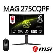 【滑鼠組】msi微星 MAG 275CQPF 27吋 曲面電競螢幕 (27＂/2560x1440/16:9/180Hz/曲面)