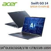 ★硬碟升級★Acer 宏碁 Swift Go SFG14-73-91F9 14吋AI 特仕筆電(CU9-185H/32G/1TB+1TB/W11/2年保/藍)