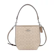 【COACH】CITY 經典馬車Logo防刮皮革側肩/斜背兩用水桶包 (灰褐)