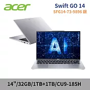 ★硬碟升級★Acer 宏碁 Swift Go SFG14-73-9896 14吋AI 特仕筆電(CU9-185H/32G/1TB+1TB/W11/2年保/銀)