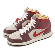 Nike 休閒鞋 Air Jordan 1 Mid SE GS 大童 女鞋 酒紅 麵包袋 奶油吐司 AJ1 HF3196-100