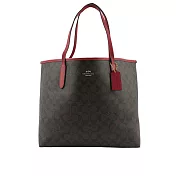 COACH City 塗層帆布托特包 (巧克力色/紅色)