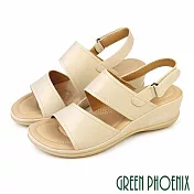 【GREEN PHOENIX】女 涼鞋 厚底涼鞋 楔型涼鞋 輕量 彈力 EU35 杏色