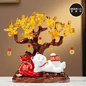摩達客◉開運招財◉金銅錢發財樹紅色躺賺招財貓福袋擺飾 客廳玄關臥室好風水好運勢