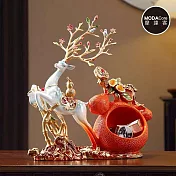 摩達客◉開運招財◉發財金角藍白鹿竹節吉祥柿子如意金錢洞收納擺飾 客廳玄關臥室好風水好運勢