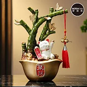 摩達客◉開運招財◉金葫蘆聚寶盆節節高升竹招財貓發財擺飾_客廳玄關臥室好風水好運勢