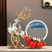 摩達客◉開運招財◉金角鹿淺藍白圈一路高升鹿拉柿子流沙畫收纳擺飾_客廳玄關臥室好風水好運勢