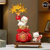 摩達客◉開運招財◉精緻紅色招財進寶聚寶盆八方來財招財貓金錢樹擺飾組_客廳玄關臥室好風水好運勢