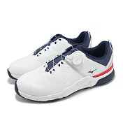 Mizuno 高爾夫球鞋 Hazard Enerzy Boa 4E 男鞋 寬楦 白 藍 防水鞋面 旋鈕 美津濃 51GQ2501-01 26.5cm WHITE/NAVY-RED