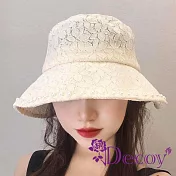 【Decoy】韓版蕾絲  網紅防曬遮陽春夏出遊珍珠薄款漁夫帽/ 米色