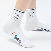 【ONEDER 旺達棉品】寶可夢皮卡丘中筒羅紋襪 Pikachu成人長襪 台灣製棉襪- 白 PK-A302