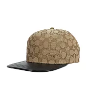 COACH CC Logo 緹花布及皮革棒球帽  XS-S (卡其色/黑色)