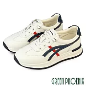 【GREEN PHOENIX】女 休閒鞋 小白鞋 真皮 厚底 顯瘦 免綁帶 EU36 藍色