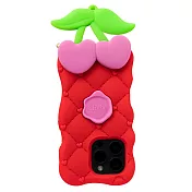 【Candies】iPhone 16 Pro - 菱格紋愛心櫻桃手機殼(紅)