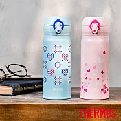 【THERMOS膳魔師】不鏽鋼超輕量彈蓋真空保溫瓶400ml(JNL-403-BST) 藍色織紋