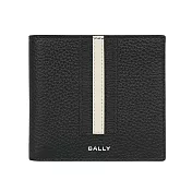 BALLY Ribbon 黑白條紋牛皮對開8卡短夾 (黑色)