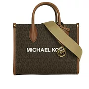 Michael Kors Mirella 滿版塗層帆布尼龍寬背帶小款二用托特包 (棕色)