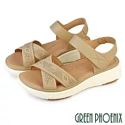 【GREEN PHOENIX】女 涼鞋 厚底涼鞋 小坡跟 沾黏帶 輕量 吸震減壓 EU36 杏色