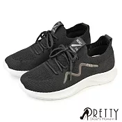 【Pretty】女 休閒鞋 懶人鞋 綁帶 厚底 襪套 顯瘦 EU36 黑色