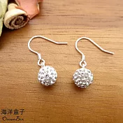 8mm。精緻閃耀鑲鑽球球925純銀針勾式耳環.垂墜耳環.外鍍專櫃級正白K