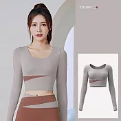 【STizi 史堤茲】和事現貨 拚色瑜珈長袖上衣 瑜珈服 休閒運動服 健身服 跑步服(SK-025) L 灰色