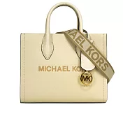 Michael Kors Mirella 荔枝皮革刺繡背帶小款二用托特包 (奶油白)