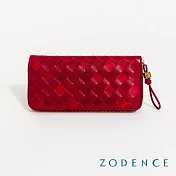 ZODENCE CRAFTSOUL進口真皮手工上色編織拉鍊長夾  醇酒紅