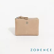 ZODENCE NUDE進口真皮對開雙拉鍊中夾  淺駝