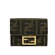 FENDI Baguette FF Logo 緹花布三折短夾(Micro) (棕色)