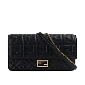 FENDI Baguette FF Logo 浮雕納帕皮革二用皮夾式鍊包/WOC (黑色)