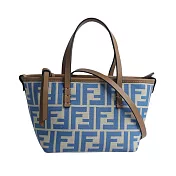 FENDI Roll FF Logo 緹花布迷你手提/斜背二用包 (淺藍色)