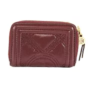 Tory burch 素面皮革拉鍊零錢包-酒紅