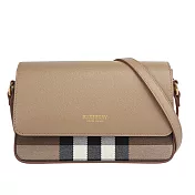 BURBERRY Hampshire 新款格紋帆布拼皮革手拿包/斜背包 (栗子色)