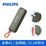 PHILIPS 飛利浦 旅充式 22.5W 自帶Type-C線行動電源 DLP5201C (綠)