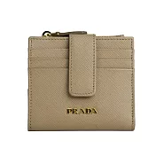 PRADA 金字浮雕Logo 防刮牛皮卡片短夾 (藕粉色)