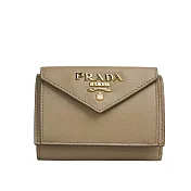 PRADA 浮雕Logo防刮皮革信封造型迷你三折短夾 (藕粉色)