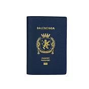 BALENCIAGA 金色燙印紋理牛皮對開護照夾 (藍色)