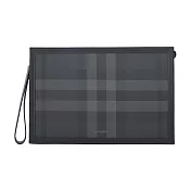 BURBERRY 經典格紋拼皮革拉鍊手拿包 炭灰色