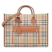 BURBERRY Freya經典格紋皮革中型托特包 石楠木棕色