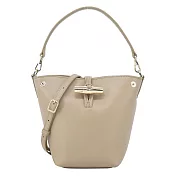 LONGCHAMP LE ROSEAU系列金屬竹節滑面小牛皮兩用水桶包(迷你) 香草