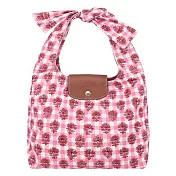 LONGCHAMP LE PLIAGE系列滿版格紋印花棉質帆布蝴蝶結肩背包(中) 暈紅