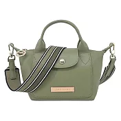 LONGCHAMP LE PLIAGE XTRA系列牛皮織紋寬背帶手提/斜背兩用水餃包(迷你) 月桂樹綠