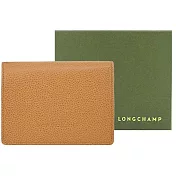 LONGCHAMP LE FOULONNÉ系列牛皮簡約三折壓釦短夾 胡桃棕
