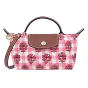 LONGCHAMP LE PLIAGE系列滿版格紋印花棉質帆布化妝/斜背包(迷你) 暈紅
